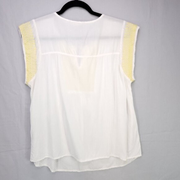 Solitaire Embroidered Blouse Womens Medium Boho Short Cap Sleeve Tassel - Picture 2 of 8